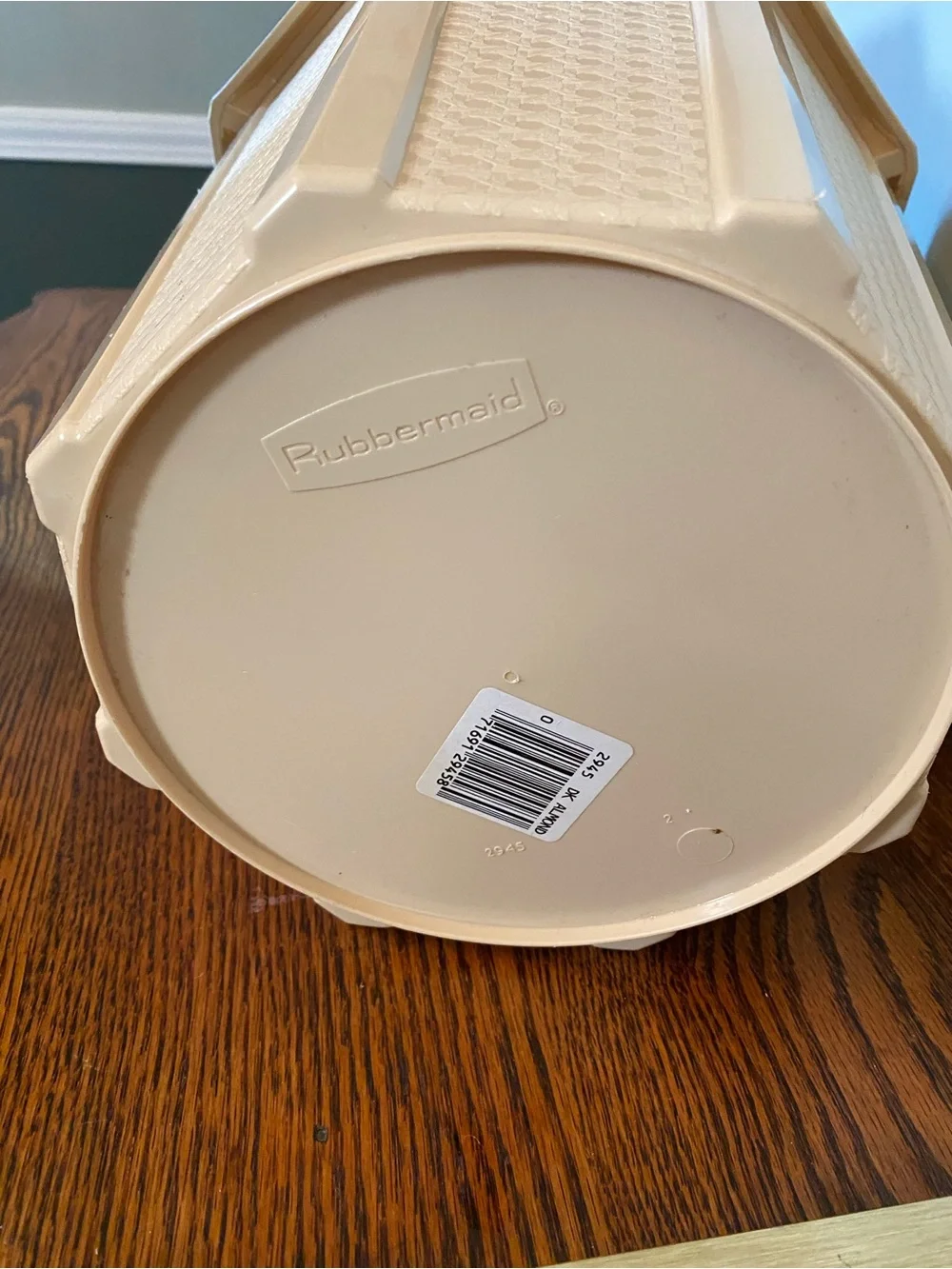 Vintage 1980s Beige Rubbermaid Trash Can Wastebasket Basketweave Fluted Octagon